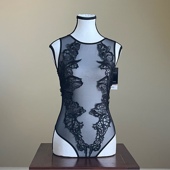 NWT - Bluebella Etienne Black Embroidered Mesh Bodysuit - Small - Picture 2 of 14